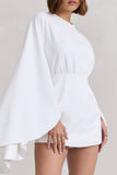 Presley White Backless Skort Playsuit With Cape