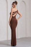 Coralina Chocolate Brown One Shoulder Open-Back Split Maxi Dress