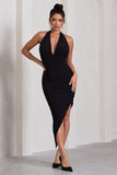 Picture This Black Asymmetric Halter-Neck Backless Maxi Dress