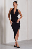 Picture This Black Asymmetric Halter-Neck Backless Maxi Dress