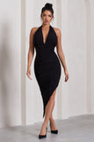 Picture This Black Asymmetric Halter-Neck Backless Maxi Dress