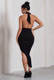 Picture This Black Asymmetric Halter-Neck Backless Maxi Dress