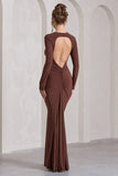 Starring Chocolate Brown Long-Sleeve Backless Maxi Dress