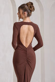 Starring Chocolate Brown Long-Sleeve Backless Maxi Dress