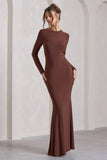 Starring Chocolate Brown Long-Sleeve Backless Maxi Dress