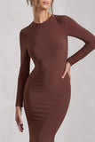 Starring Chocolate Brown Long-Sleeve Backless Maxi Dress