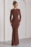 Starring Chocolate Brown Long-Sleeve Backless Maxi Dress