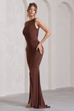 My Presence Chocolate Brown Low-Back Fishtail Split Maxi Dress