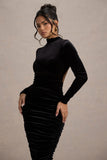 Joanna Black Velvet High-Neck Backless Midi Dress