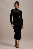 Joanna Black Velvet High-Neck Backless Midi Dress