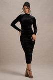Joanna Black Velvet High-Neck Backless Midi Dress