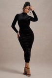 Joanna Black Velvet High-Neck Backless Midi Dress
