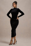 Joanna Black Velvet High-Neck Backless Midi Dress