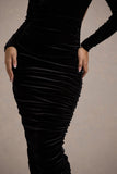 Joanna Black Velvet High-Neck Backless Midi Dress