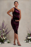 Late Night Port Velvet Maternity Ruched One Shoulder Midi Dress
