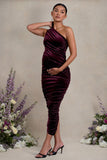 Late Night Port Velvet Maternity Ruched One Shoulder Midi Dress