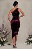 Late Night Port Velvet Maternity Ruched One Shoulder Midi Dress