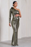 Rosepetal Silver Metallic Asymmetric Maternity Maxi Dress With Flower