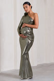 Rosepetal Silver Metallic Asymmetric Maternity Maxi Dress With Flower