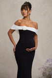 In Bloom Black & White Bardot Maternity Maxi Dress With Flower
