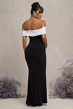 In Bloom Black & White Bardot Maternity Maxi Dress With Flower