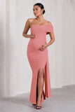 Real Love Blush Pink Bardot Split Maternity Maxi Dress With Drape Detail