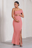 Real Love Blush Pink Bardot Split Maternity Maxi Dress With Drape Detail