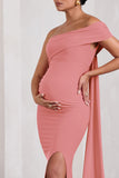 Real Love Blush Pink Bardot Split Maternity Maxi Dress With Drape Detail