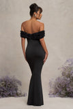 Inflorescence Black Mesh Floral Bardot Maternity Maxi Dress