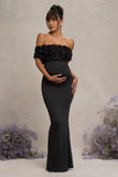 Inflorescence Black Mesh Floral Bardot Maternity Maxi Dress
