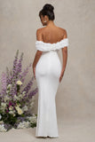 Inflorescence White Mesh Floral Bardot Maternity Maxi Dress
