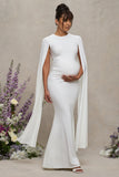 Divine Timing White Maternity Maxi Dress With Cape Sleeves