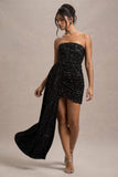 Swiftly Black Sequin Corset Bandeau Mini Dress With Drape