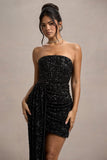 Swiftly Black Sequin Corset Bandeau Mini Dress With Drape