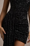 Swiftly Black Sequin Corset Bandeau Mini Dress With Drape