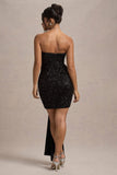 Swiftly Black Sequin Corset Bandeau Mini Dress With Drape