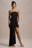 Swiftly Black Sequin Corset Bandeau Mini Dress With Drape