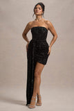 Swiftly Black Sequin Corset Bandeau Mini Dress With Drape