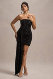 Swiftly Black Sequin Corset Bandeau Mini Dress With Drape