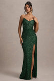Adalee Bottle Green Sequin Strapless Maxi Dress