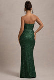 Adalee Bottle Green Sequin Strapless Maxi Dress