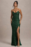 Adalee Bottle Green Sequin Strapless Maxi Dress