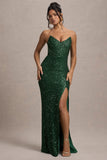 Adalee Bottle Green Sequin Strapless Maxi Dress