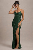 Adalee Bottle Green Sequin Strapless Maxi Dress