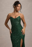 Adalee Bottle Green Sequin Strapless Maxi Dress