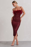 In Your Head Plum Sequin Strappy Midi Dress With Feathers