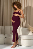 Oakley Burgundy Strappy Square-Neck Split Maternity Maxi Dress