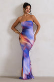 Ceremony Abstract Print Bandeau Fishtail Maxi Dress
