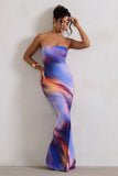 Ceremony Abstract Print Bandeau Fishtail Maxi Dress