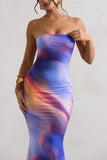 Ceremony Abstract Print Bandeau Fishtail Maxi Dress